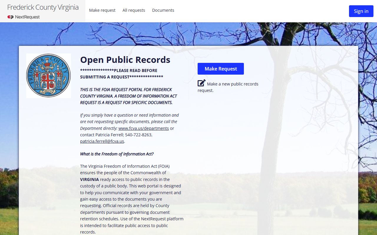 Frederick County inmate records NextRequest FOIA portal