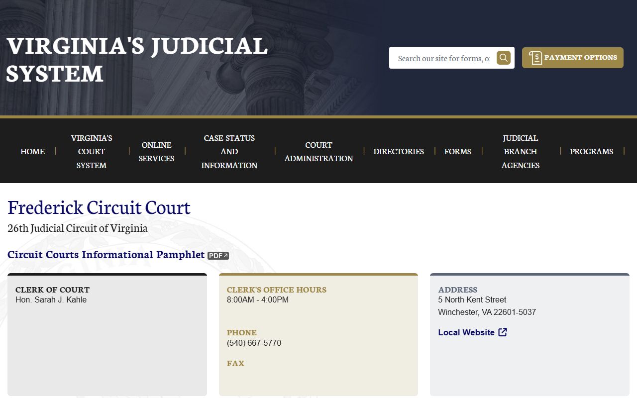 Frederick Circuit Court official page with clerk address phone and hours